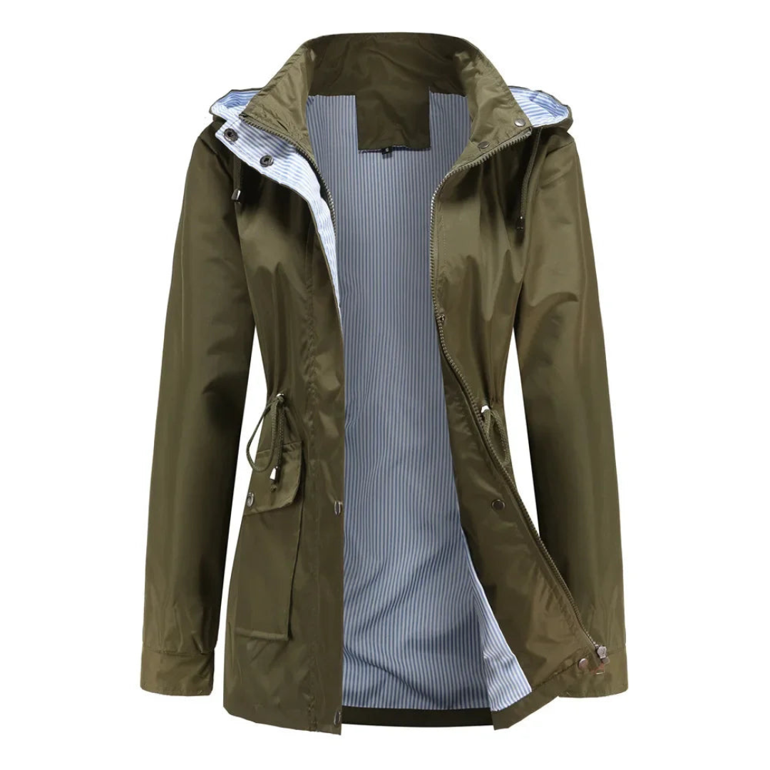 Aiseline | Veste Femme Mi-Saison avec Capuche Amovible, Taille Ajustable & Fermeture Zippée