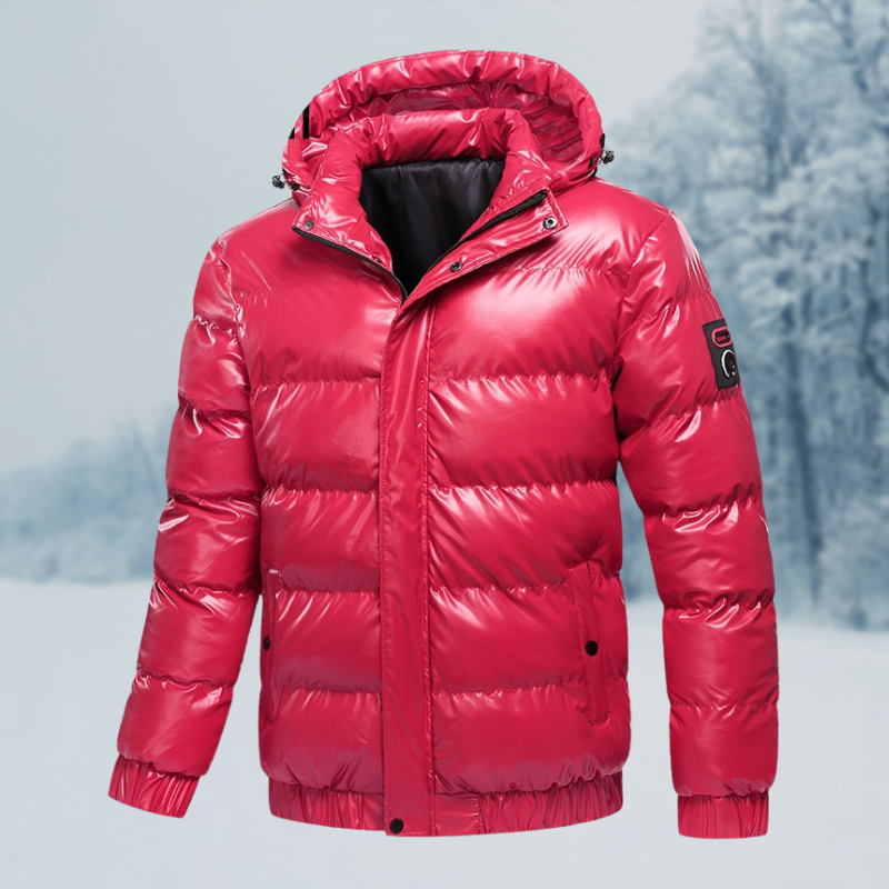 Elliot | Veste Homme Hiver Imperméable Matelassée Brillante avec Capuche & Doublure Chaude