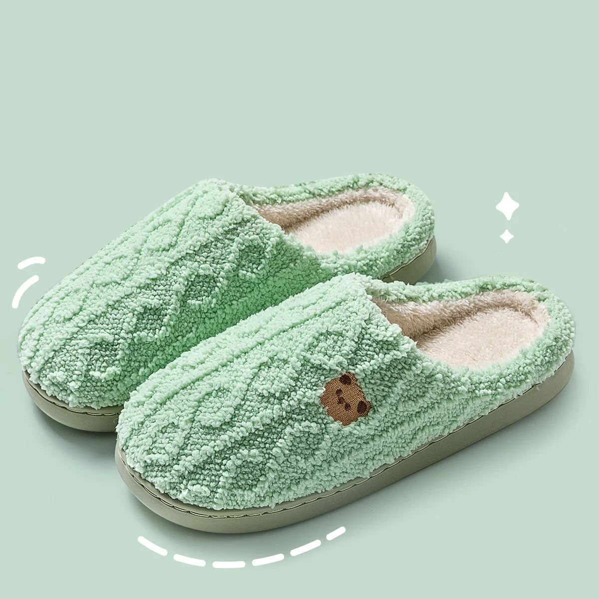 Xandie | Chaussons d'hiver pour femme à bout fermé avec broderie ours en peluche et semelle douce