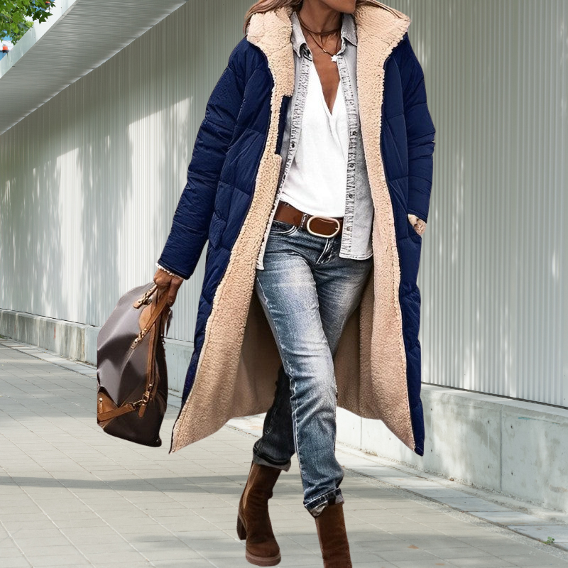 Cassandra-Rose | Manteau Femme Hiver Long Doublé Polaire avec Capuche et Poches