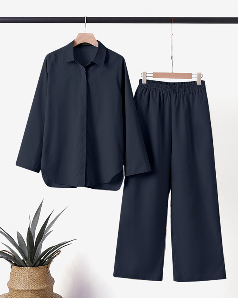 Alisette | Ensemble Femme Lin Été Blouse Manches Longues + Pantalon Taille Élastique