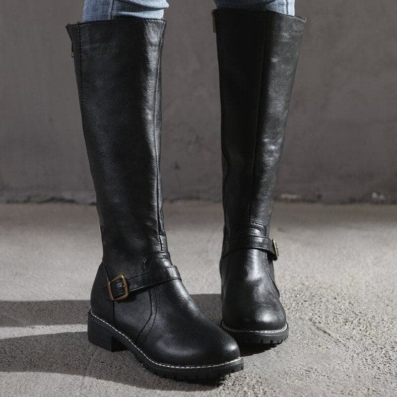 Zénaïde | Bottes Hautes Femme à Talon Bloc Confortable, Bout Rond Élégant