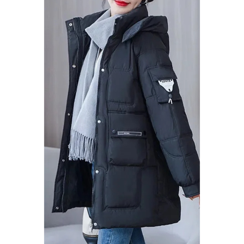Umayma | Manteau d'Hiver Femme Matelassé à Capuche avec Poches à Rabat