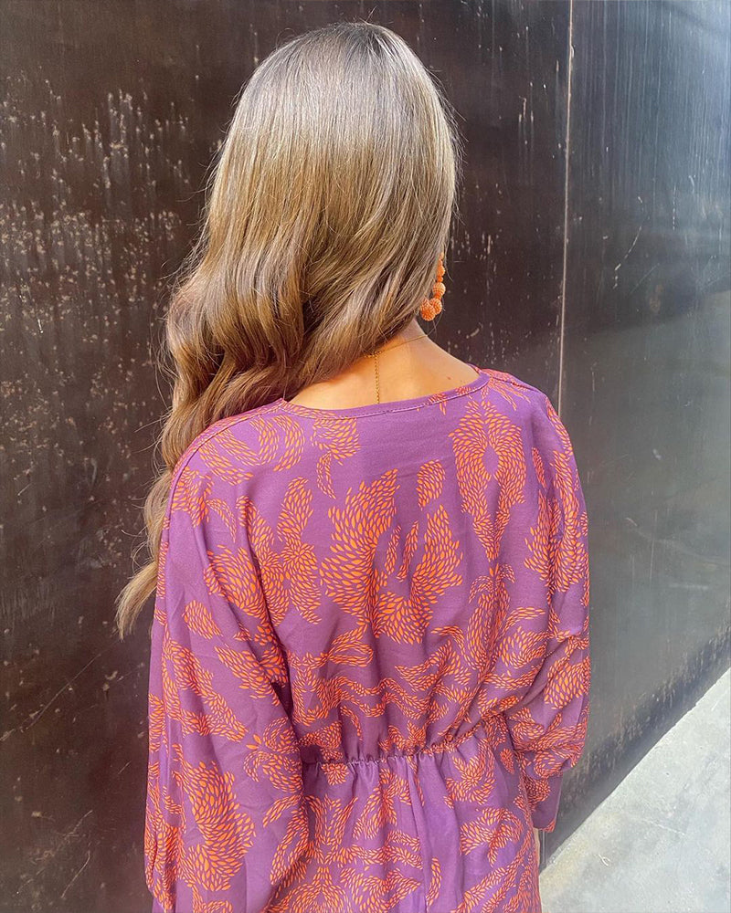 Coréna | Robe Longue Élégante Imprimé Vintage à Manches Longues pour Femme Chic