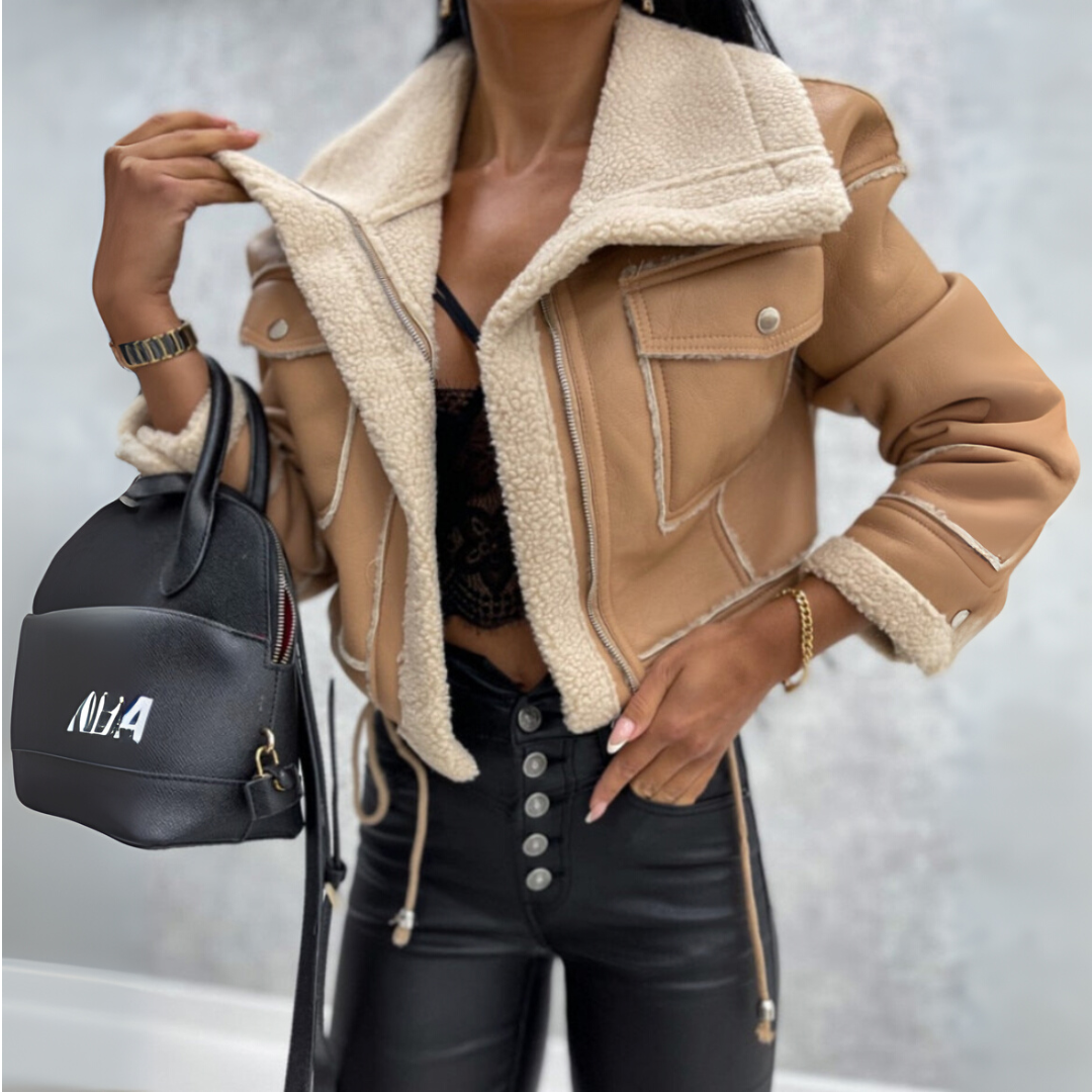 Alizonne | Veste Biker Femme Courte avec Doublure Chaude et Coupe Tendance