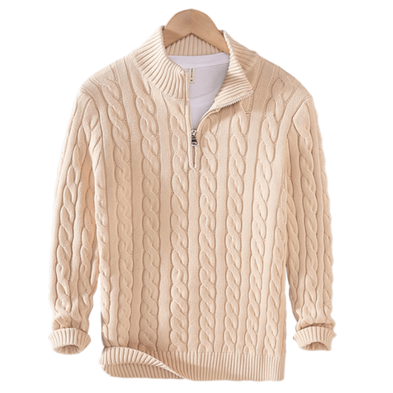 Xander | Pull Homme Col Zippé en Maille Torsadée | Pull-over Chaud et Élégant à Motif Câble