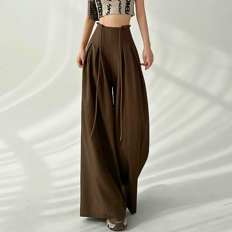 Wenda | Pantalons à Taille Haute Ajustable et Jambes Larges Plissées pour Femme