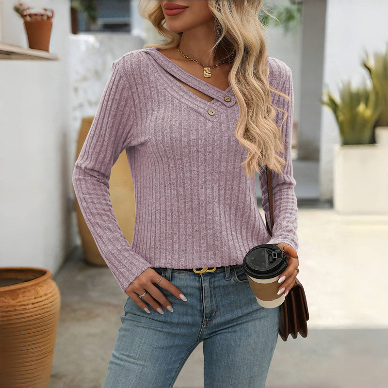 Eulalise | Pull élégant uni à col en V avec détails boutonnés pour femme
