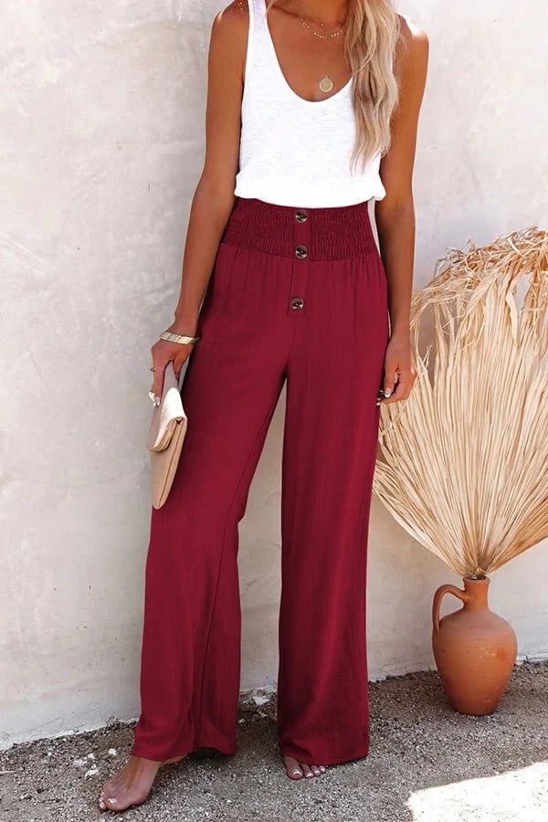 Marnie | Pantalon Femme Lin Été Taille Haute Élastique Coupe Large Élégante