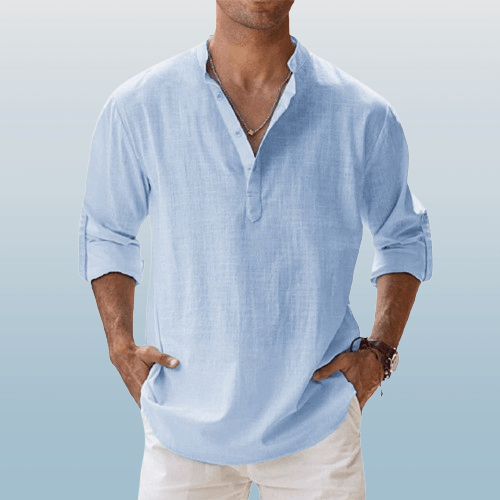Montague | Chemise Henley Homme Lin Mélangé – Manches Longues Boutonnées – Style Décontracté Été
