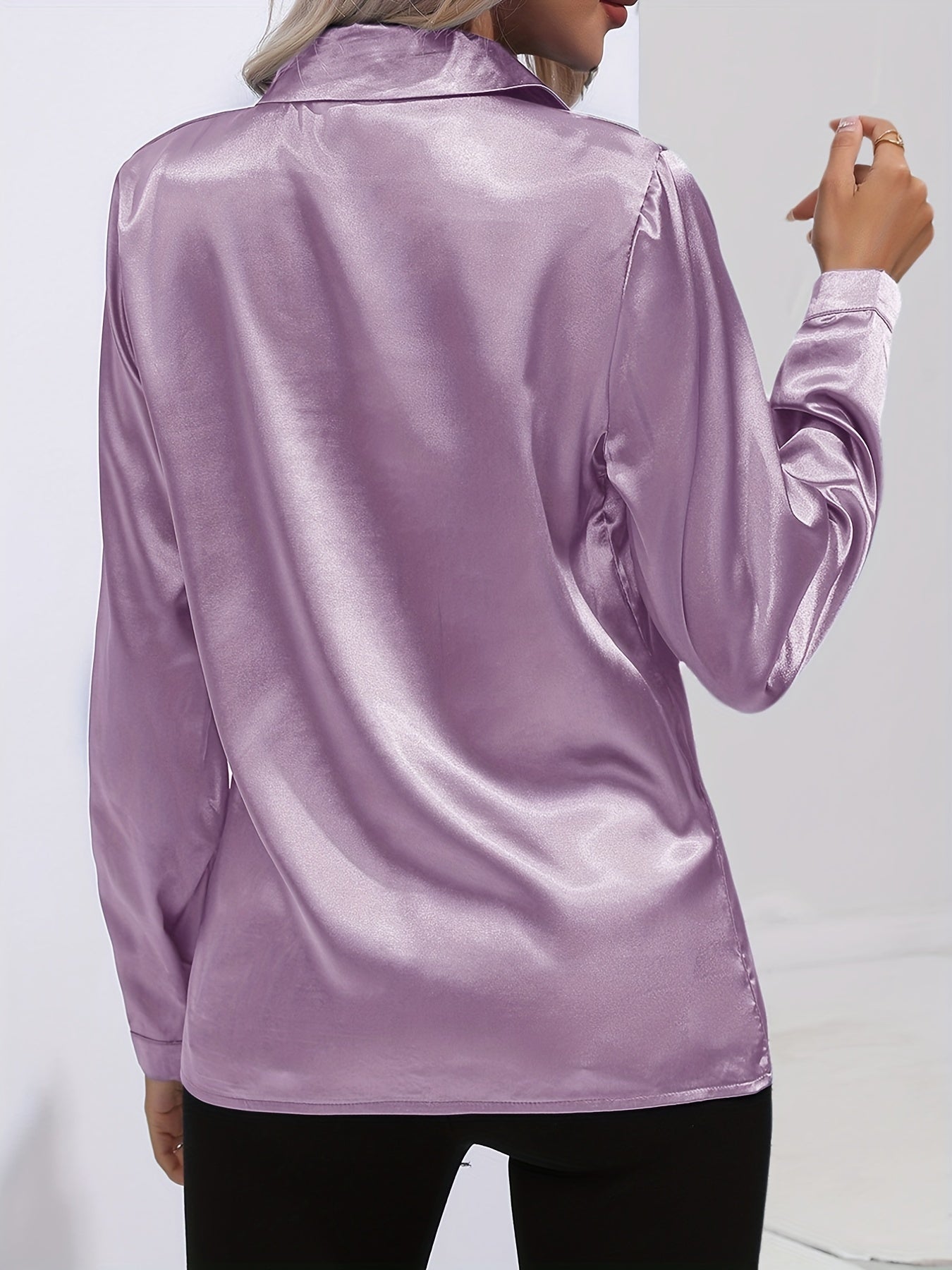 Ardeline | Blouse Satinée Femme Unie Col Revers Boutonnée Manches Longues