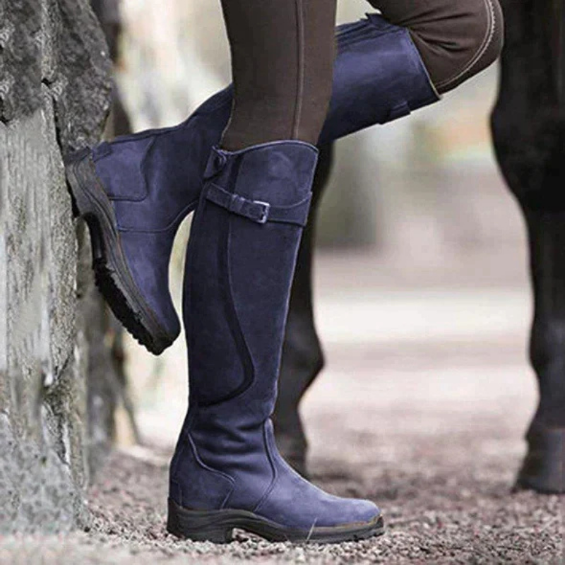 Bruna | Bottes Hiver Femme Vintage Style Cavalier avec Boucle, Genou-Hautes Élégantes