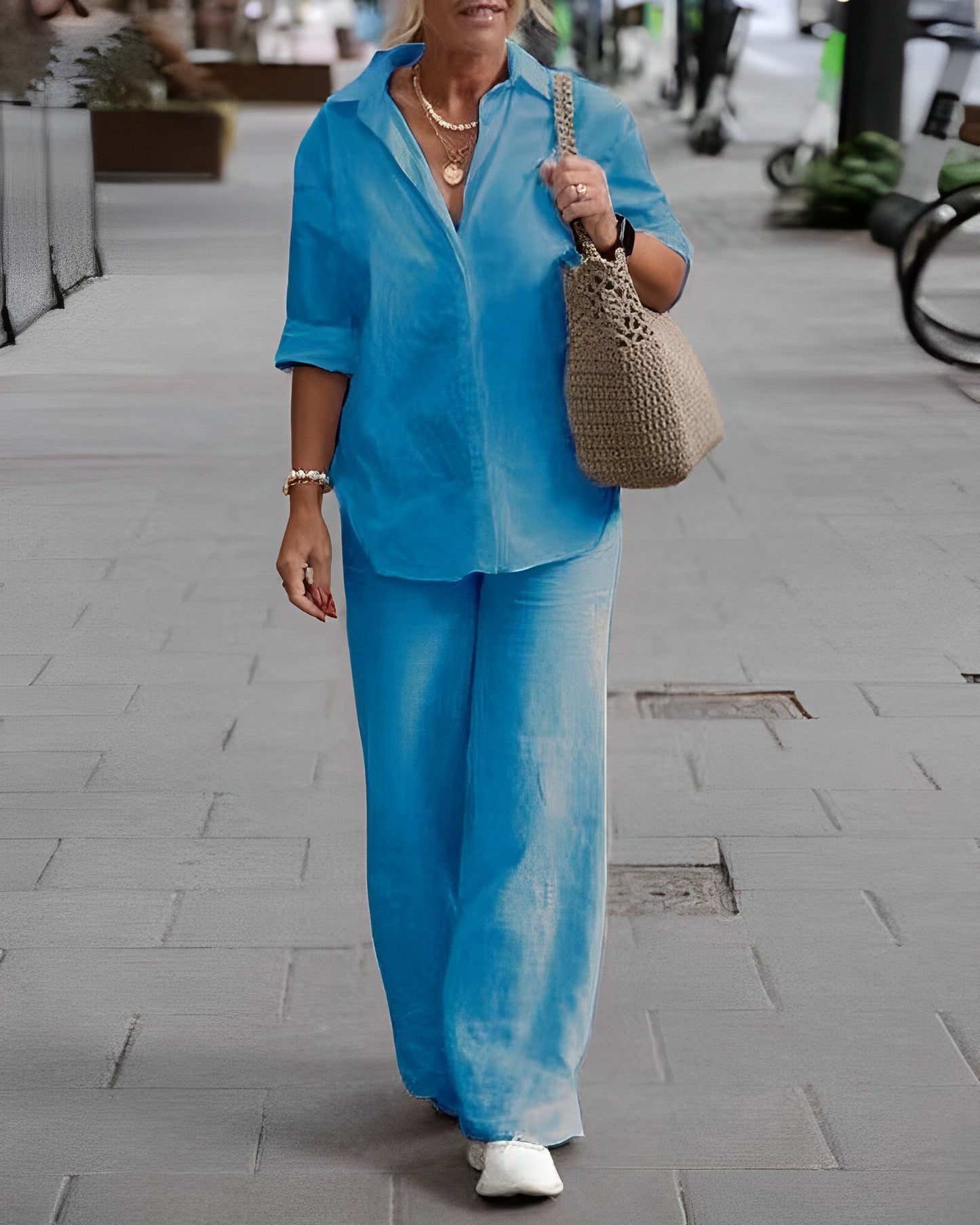 Alisette | Ensemble Femme Lin Été Blouse Manches Longues + Pantalon Taille Élastique