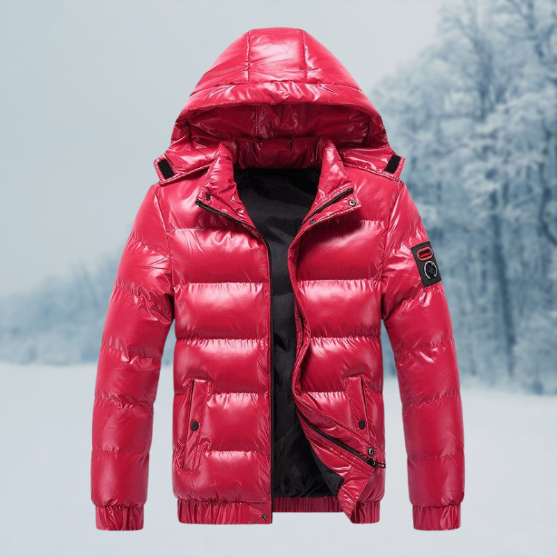 Elliot | Veste Homme Hiver Imperméable Matelassée Brillante avec Capuche & Doublure Chaude