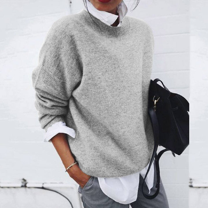 Sylvie | Pull Femme Tricoté Uni Col Rond Élégant et Confortable