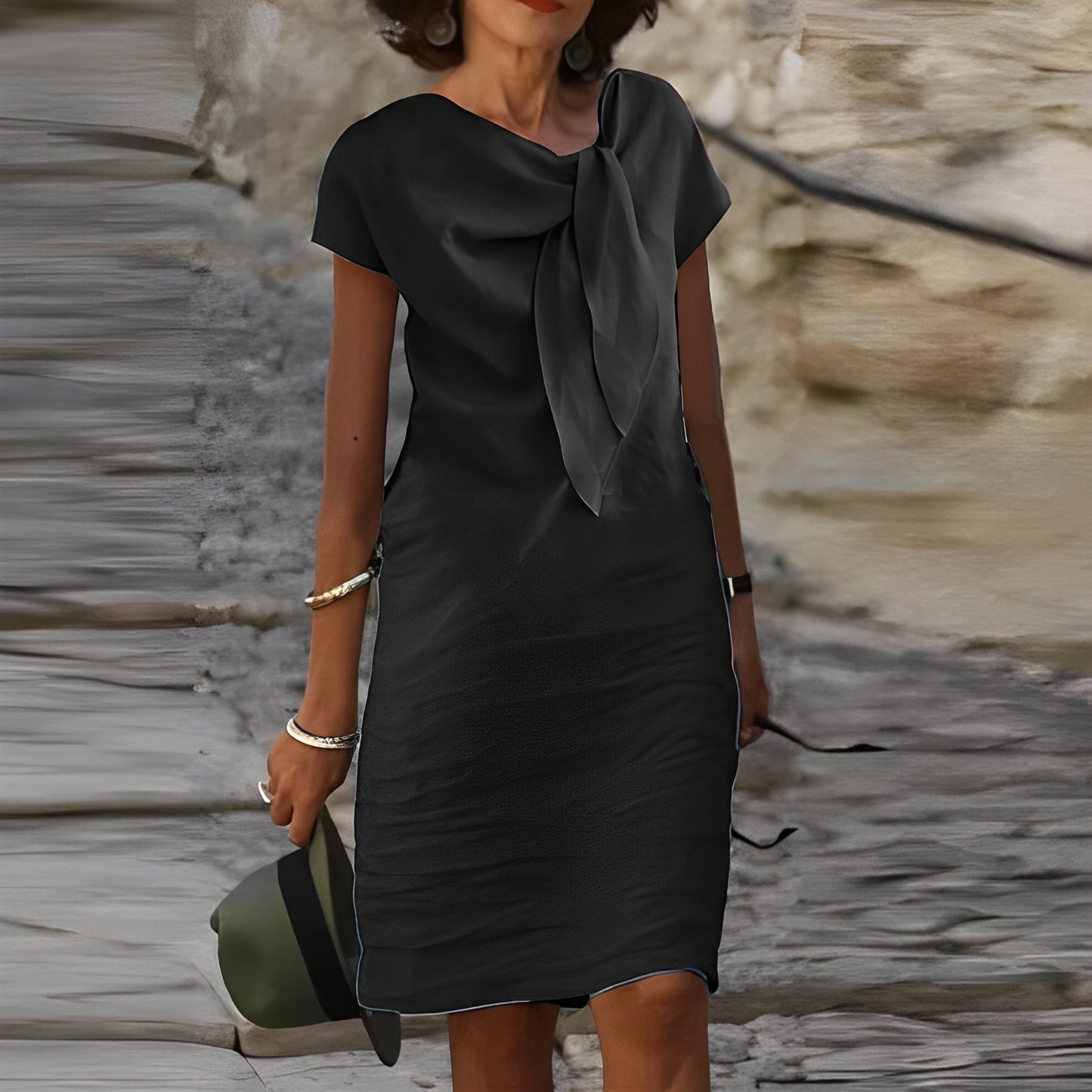 Réaline | Robe Lin Femme Casual – Col Nœud Stylé & Coupe Fluide Confortable