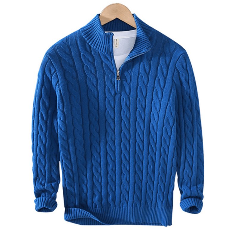 Xander | Pull Homme Col Zippé en Maille Torsadée | Pull-over Chaud et Élégant à Motif Câble