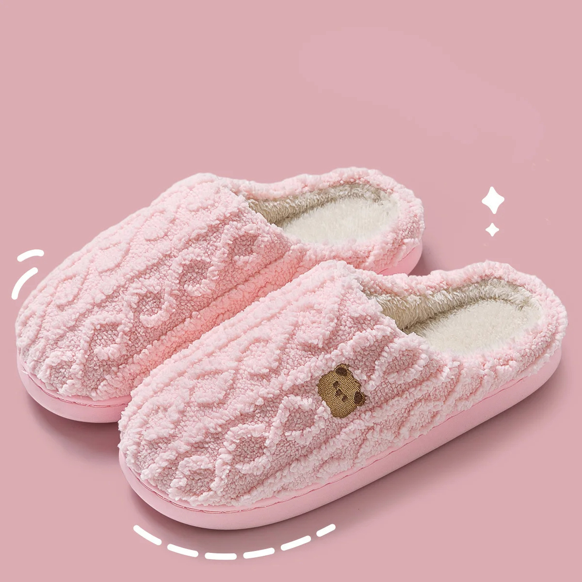 Xandie | Chaussons d'hiver pour femme à bout fermé avec broderie ours en peluche et semelle douce