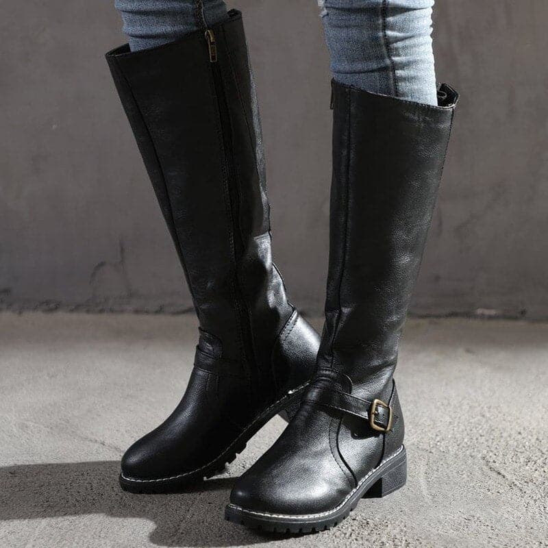 Zénaïde | Bottes Hautes Femme à Talon Bloc Confortable, Bout Rond Élégant