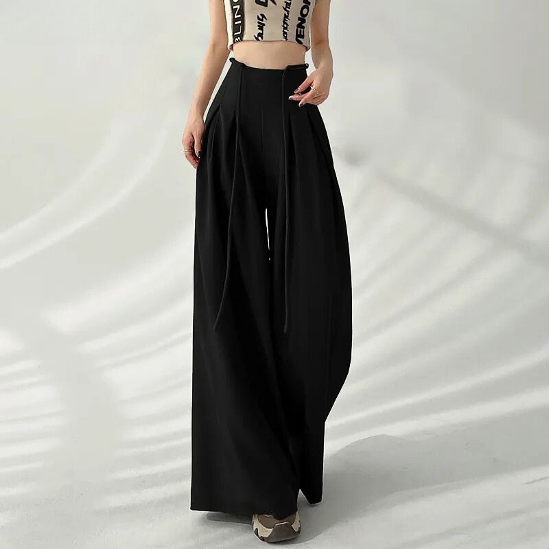Wenda | Pantalons à Taille Haute Ajustable et Jambes Larges Plissées pour Femme
