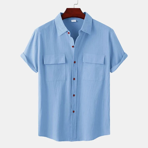 Wilhelm | Chemise Homme Manches Courtes Style Décontracté avec Col Revers et Poches à Rabat – Idéale pour l’Été
