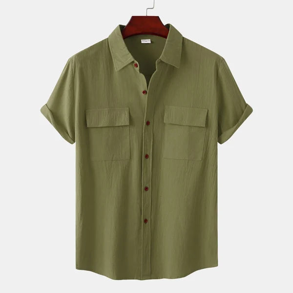 Wilhelm | Chemise Homme Manches Courtes Style Décontracté avec Col Revers et Poches à Rabat – Idéale pour l’Été