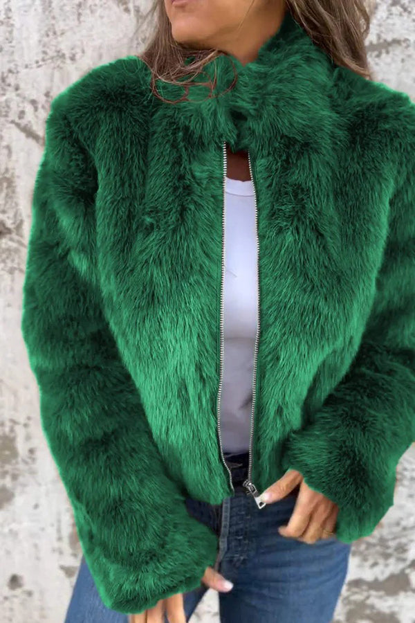 Béraldine | Veste Femme Mode en Fausse Fourrure à Col Montant et Fermeture Éclair