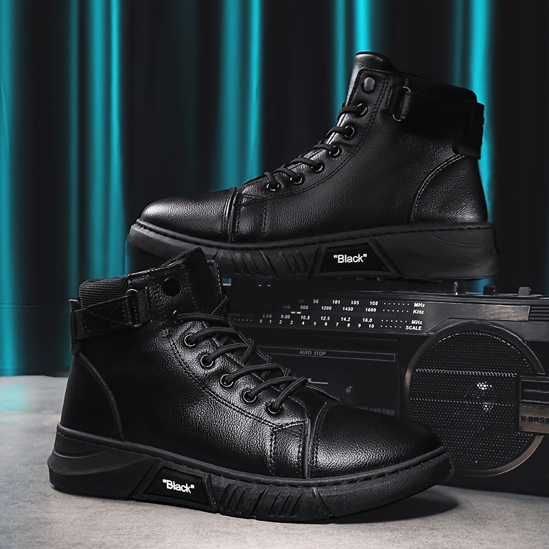 Kaelen | Bottes Homme Hiver Noires Hautes avec Lacets & Bride Cheville, Style Moderne & Chaud