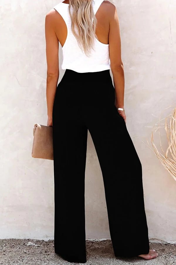 Marnie | Pantalon Femme Lin Été Taille Haute Élastique Coupe Large Élégante