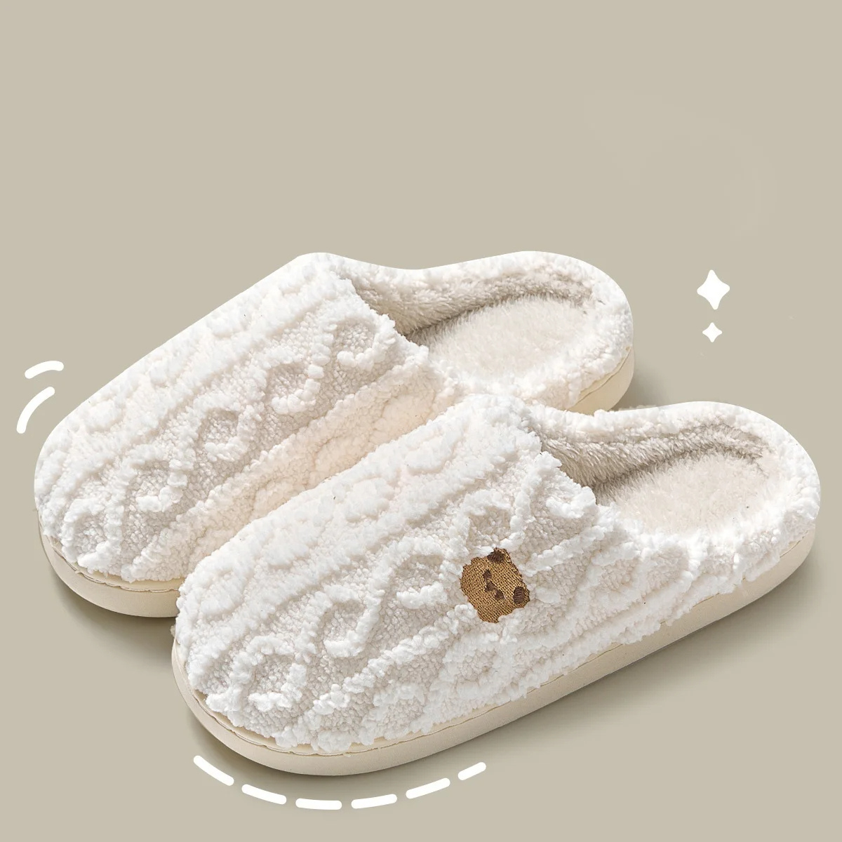 Xandie | Chaussons d'hiver pour femme à bout fermé avec broderie ours en peluche et semelle douce