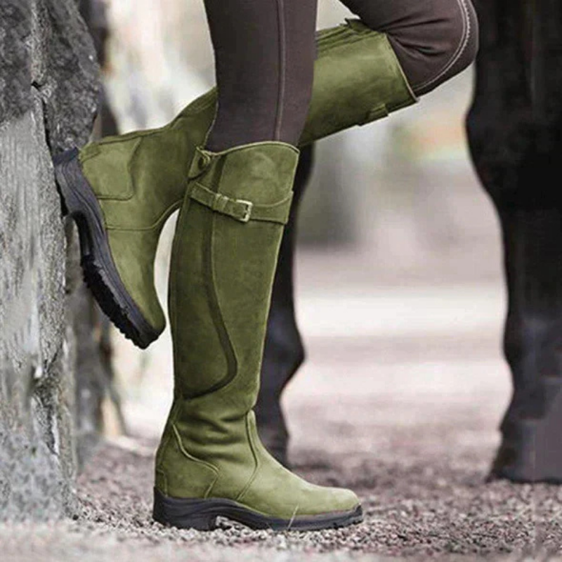 Bruna | Bottes Hiver Femme Vintage Style Cavalier avec Boucle, Genou-Hautes Élégantes