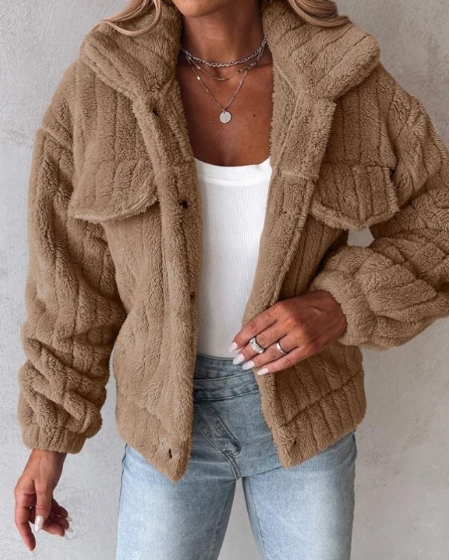 Esclarmonde | Teddy Jacket Femme Courte à Col Revers Élégant & Style Moderne