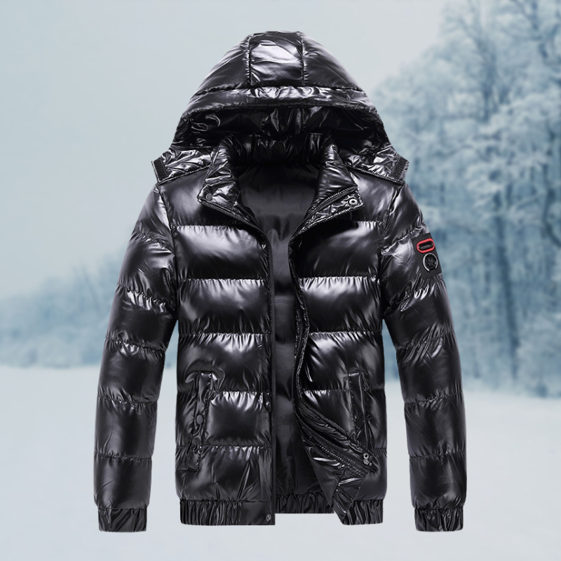 Elliot | Veste Homme Hiver Imperméable Matelassée Brillante avec Capuche & Doublure Chaude