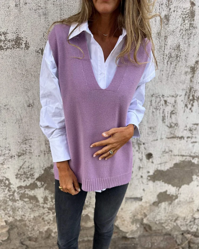 Baptistine | Gilet Femme Tricoté Col V Couleur Unie, Confort et Élégance