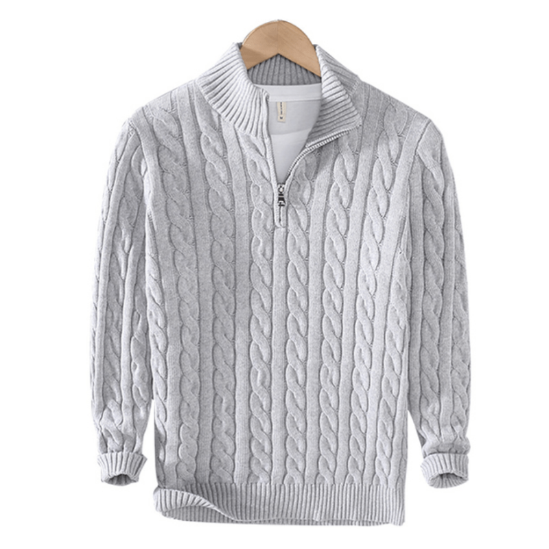 Xander | Pull Homme Col Zippé en Maille Torsadée | Pull-over Chaud et Élégant à Motif Câble