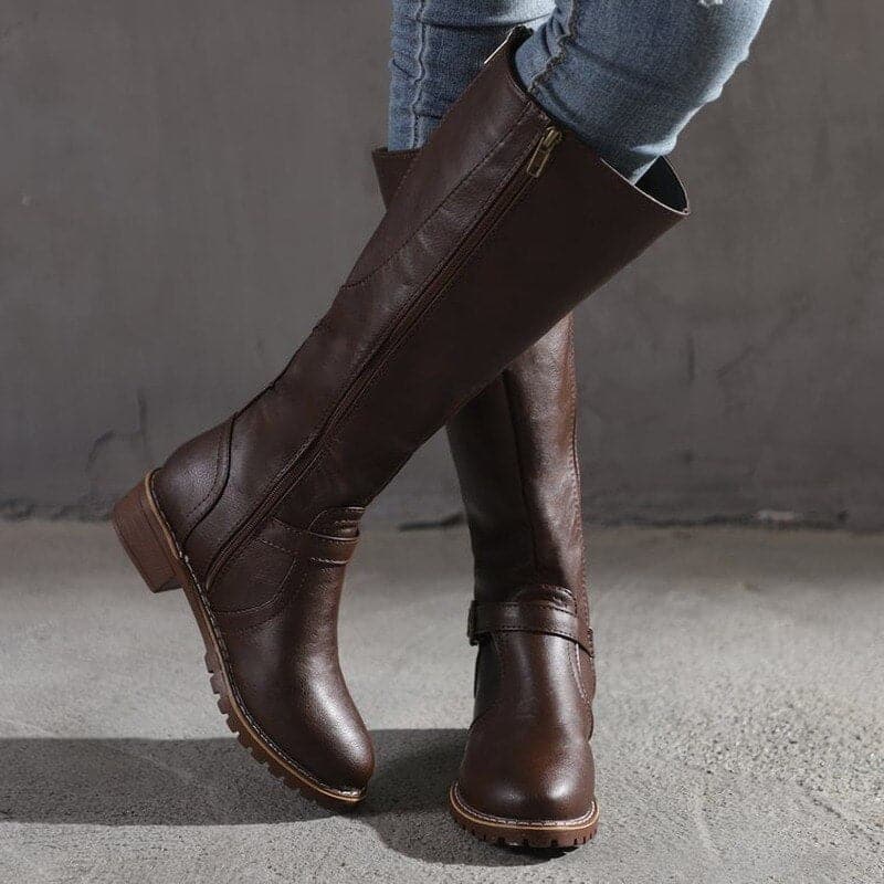 Zénaïde | Bottes Hautes Femme à Talon Bloc Confortable, Bout Rond Élégant