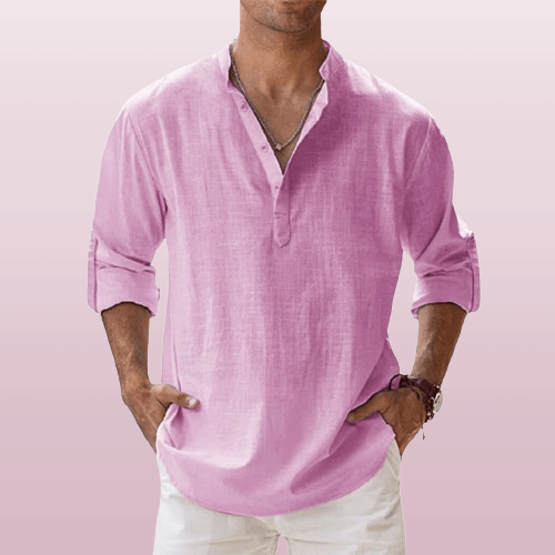 Montague | Chemise Henley Homme Lin Mélangé – Manches Longues Boutonnées – Style Décontracté Été