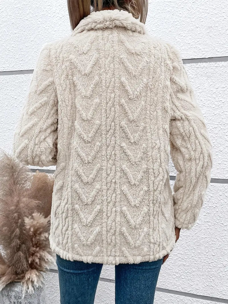 Sidonie | Veste Femme Blanche Élégante en Peluche Teddy Douce et Confortable