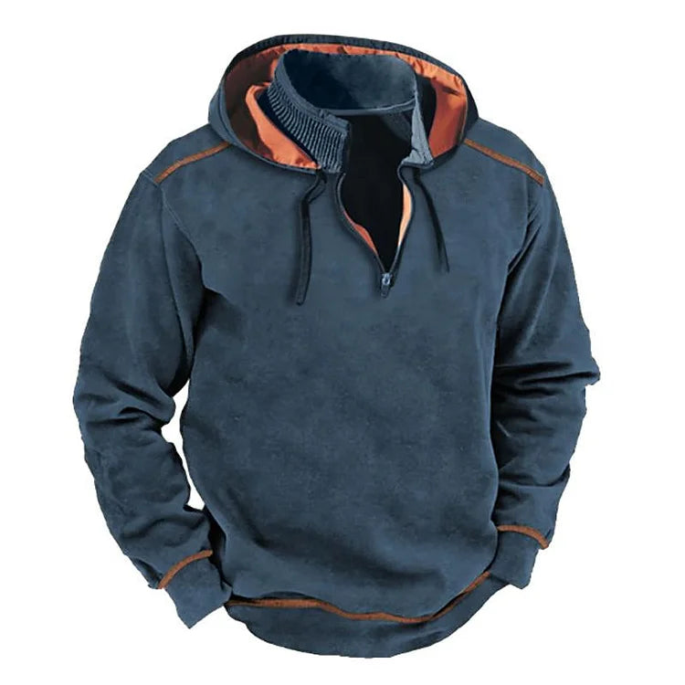Horion | Sweat à Capuche Homme Relaxed Fit, Demi-Zip, Col Côtelé, Détails Contrastants