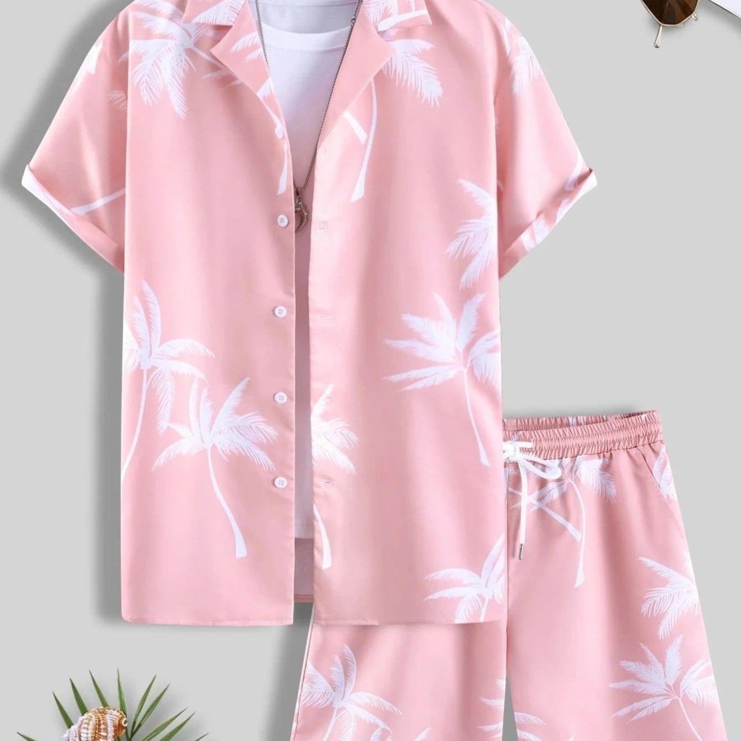 Moritz | Ensemble Été Homme Imprimé Tropical Chemise Manches Courtes Col Revers + Short Taille Élastique