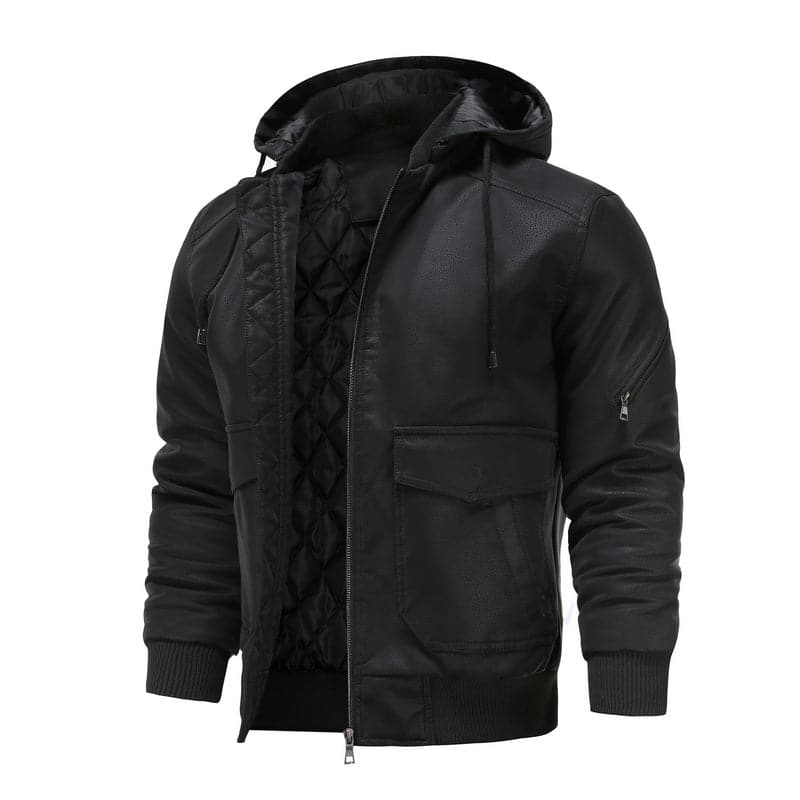Radcliffe | Veste Homme Effet Cuir, Doublure Matelassée, Capuche Ajustable et Zip