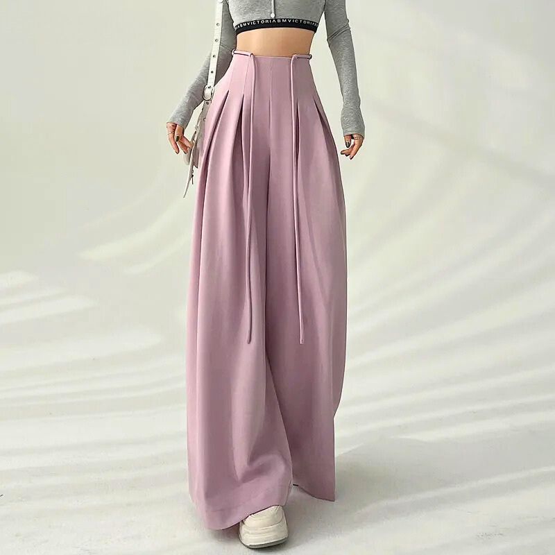 Wenda | Pantalons à Taille Haute Ajustable et Jambes Larges Plissées pour Femme