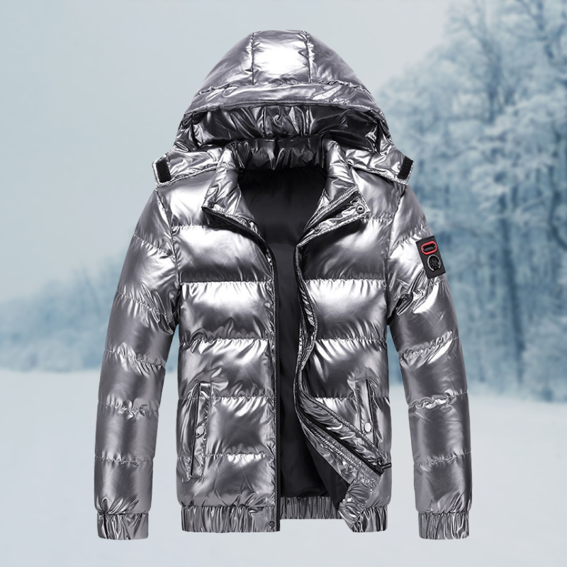 Elliot | Veste Homme Hiver Imperméable Matelassée Brillante avec Capuche & Doublure Chaude