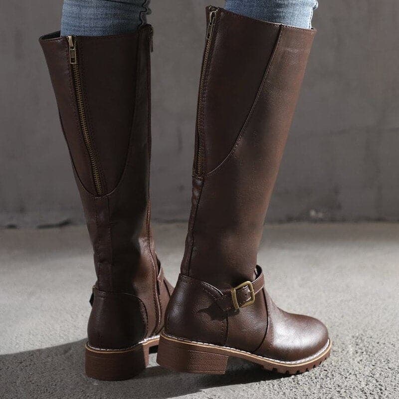 Zénaïde | Bottes Hautes Femme à Talon Bloc Confortable, Bout Rond Élégant
