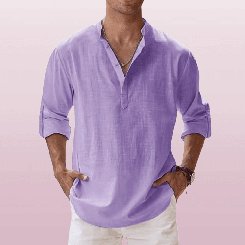 Montague | Chemise Henley Homme Lin Mélangé – Manches Longues Boutonnées – Style Décontracté Été
