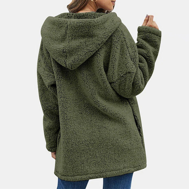 Alainie | Teddy Jacket Oversize à Capuche pour Femme, Confort et Chaleur