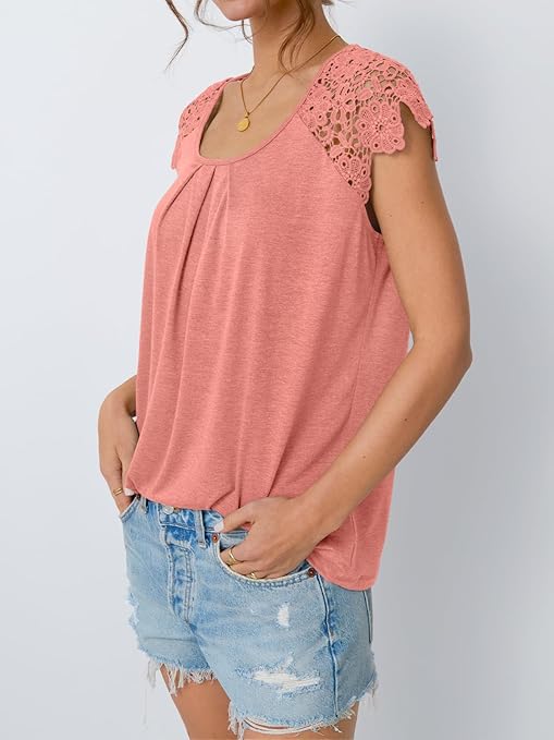 Hevallée | Blouse Femme Élégante à Manches en Dentelle et Col Rond