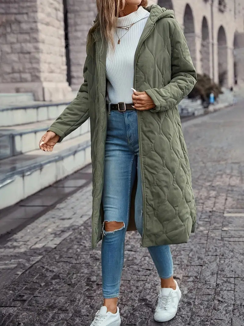 Giverny | Manteau Doudoune Long Femme Zippé avec Capuche | Design Matelassé Hiver Chaud