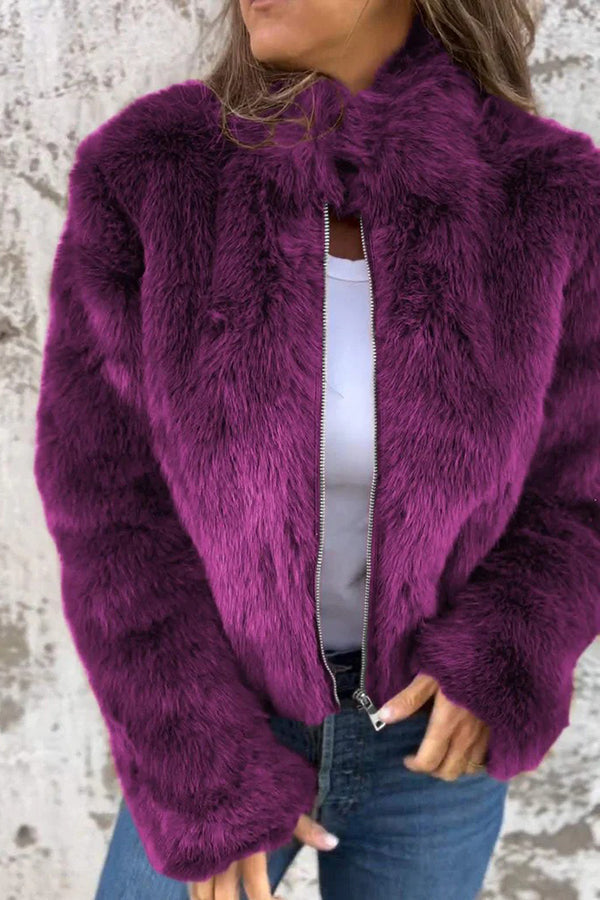 Béraldine | Veste Femme Mode en Fausse Fourrure à Col Montant et Fermeture Éclair