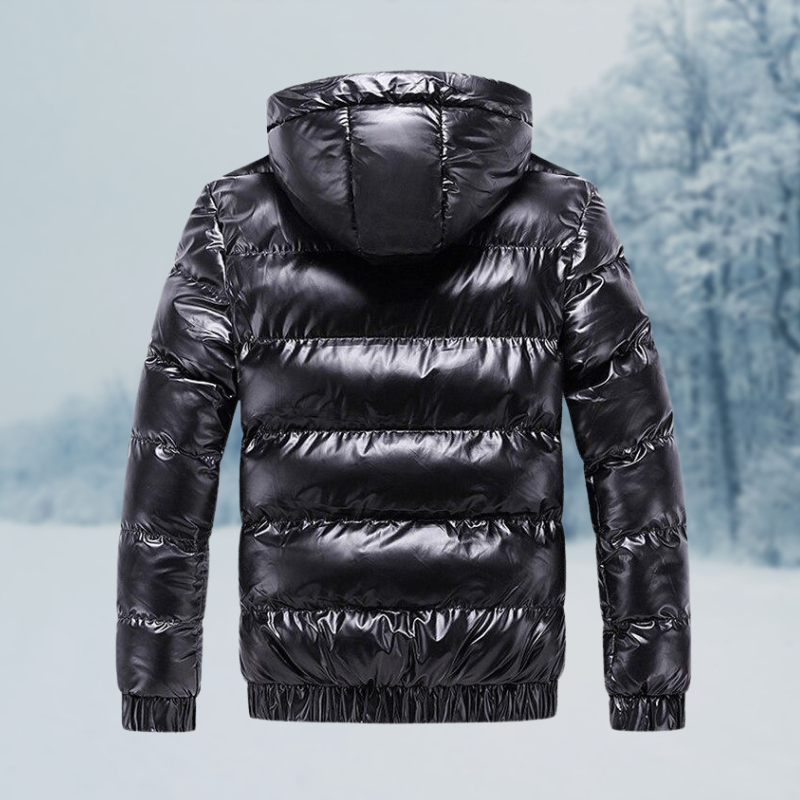 Elliot | Veste Homme Hiver Imperméable Matelassée Brillante avec Capuche & Doublure Chaude